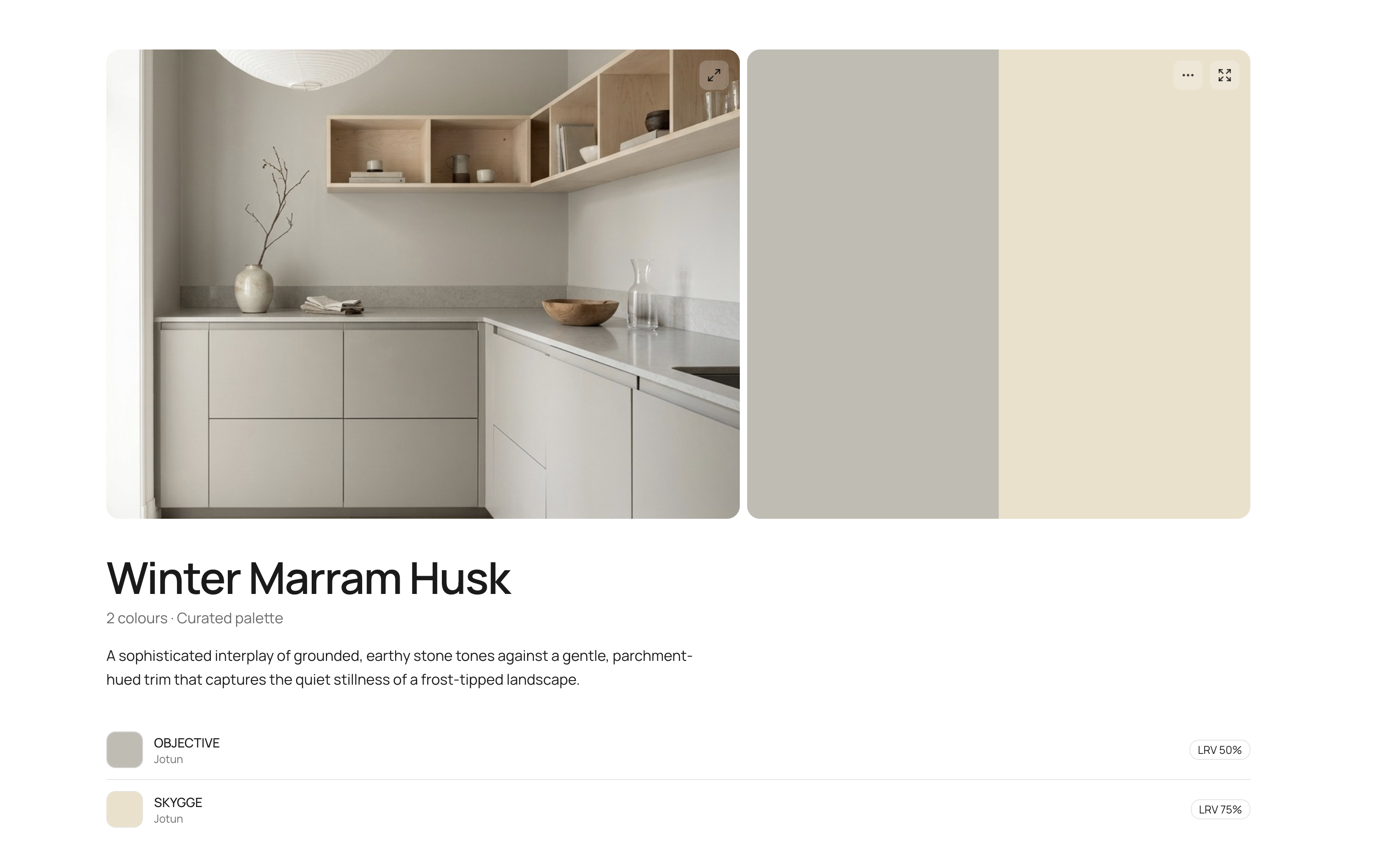 Palette workshop showing a grid of curated colour palettes with mood tags